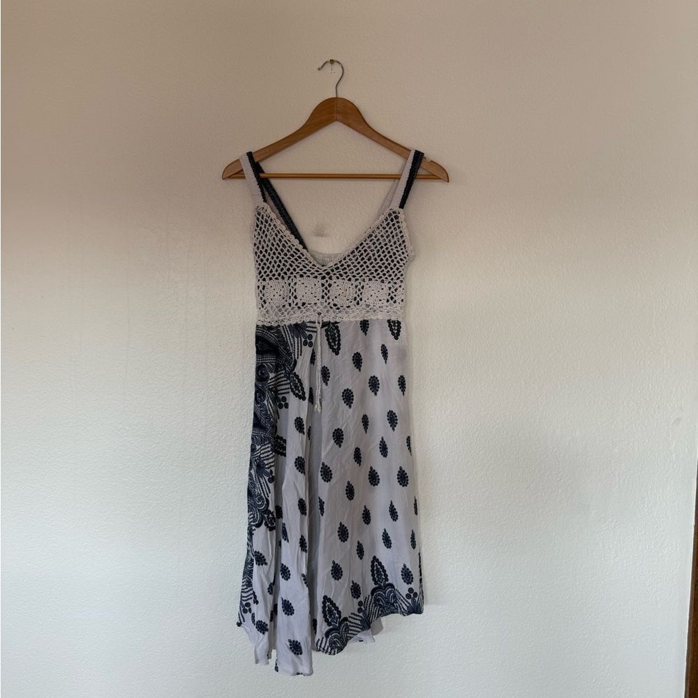 Blue and white crochet summer dress